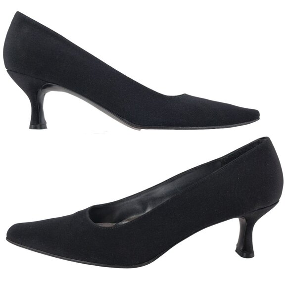 Stuart Weitzman Black Plissé Fabric Formal Pumps Womens 8.5AAA Dress Shoes Heels - Picture 7 of 14